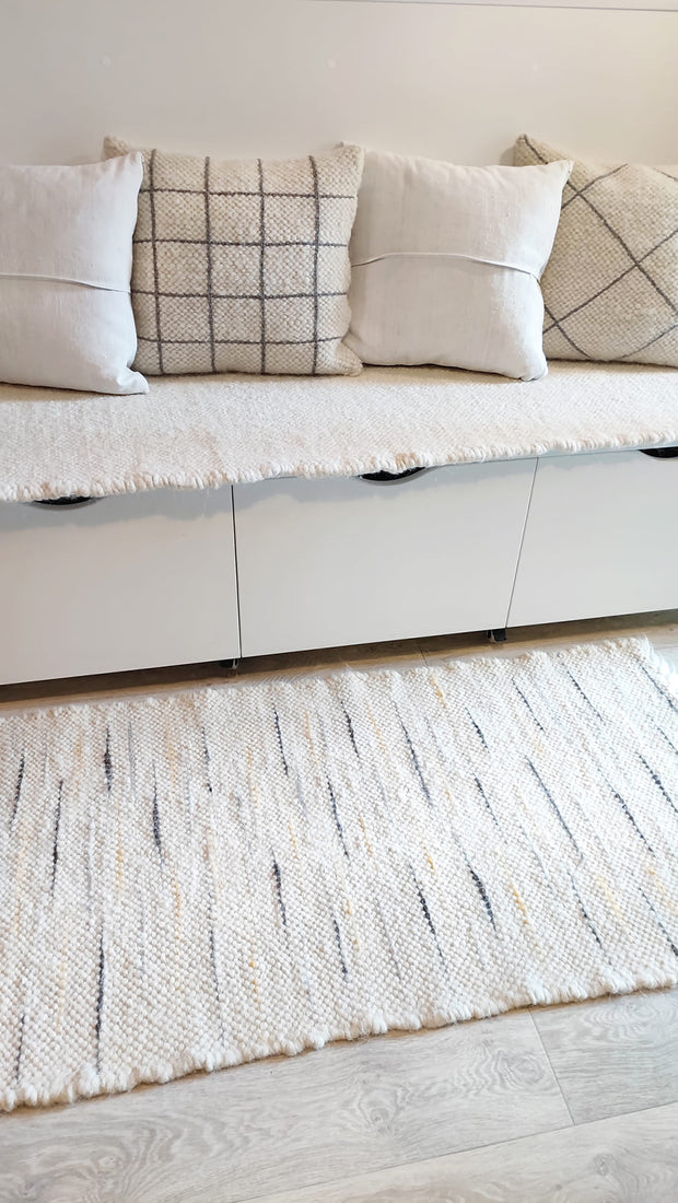 Striped wool rug for living room, ivory, gray and orange tones, artisan-made natural fiber flooring