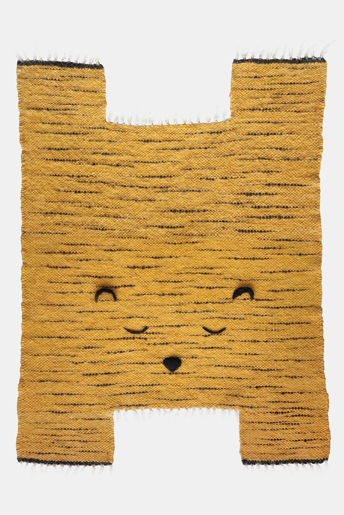 Orange tiger-shaped wool rug for kids room decor