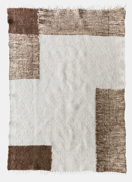Uday rug — ivory white wool rug with overlapping brown squares, flat-woven using traditional Ukrainian techniques