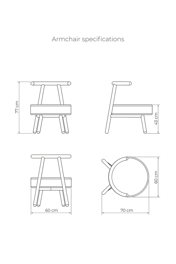 Detailed scheme with dimensions of the MAPICO chair