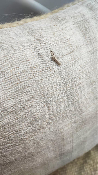 Dychyna oblong wool pillow with half flokati tassels and half bobble-knot texture