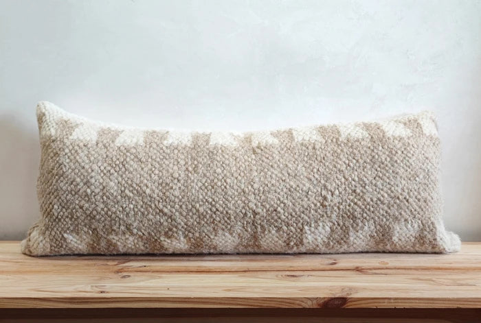 Beige Murafa decorative wool lumbar pillow close-up view