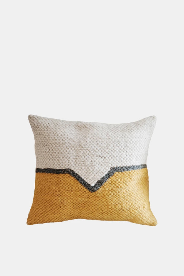Olava wool pillow with geometric pattern and minimalist hand embroidery