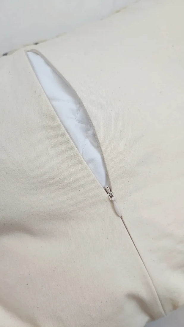 Cotton twill backing detail of a Mapico wool pillow